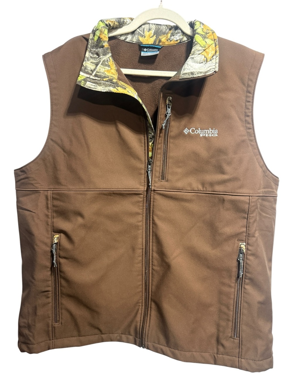 Columbia PHG Ascender II Vest Mens XL Softshell Fleece Lined Camo Trim Hunting